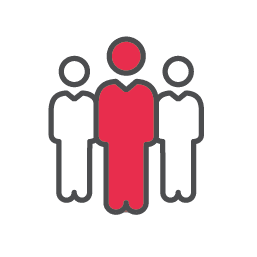 3 clip art people and one of them red.