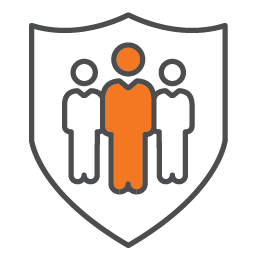 3 people with a shield around the people.