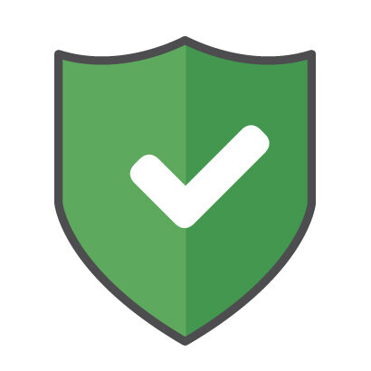 A green shield with a white tick in the middle.