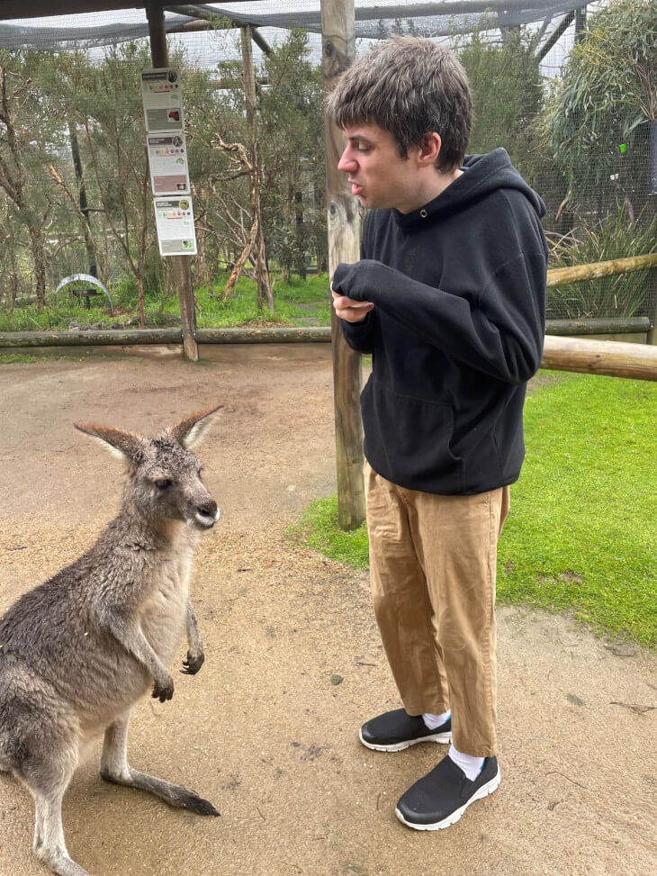 Declan and a kangaroo