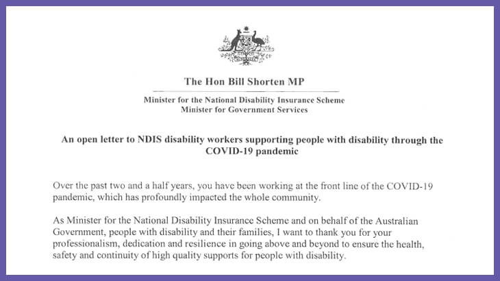 A thank you letter to you from the Hon Bill Shorten MP